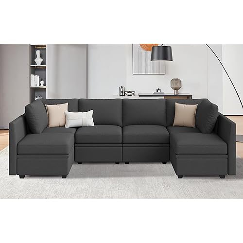 Modular Sectional Sofa with Storage, U Shaped Sectional Couch for Living Room, Convertible Modular Sofa Couch with Ottomans, High Supportive & Soft Sponge, 6 Seat, Darkgrey