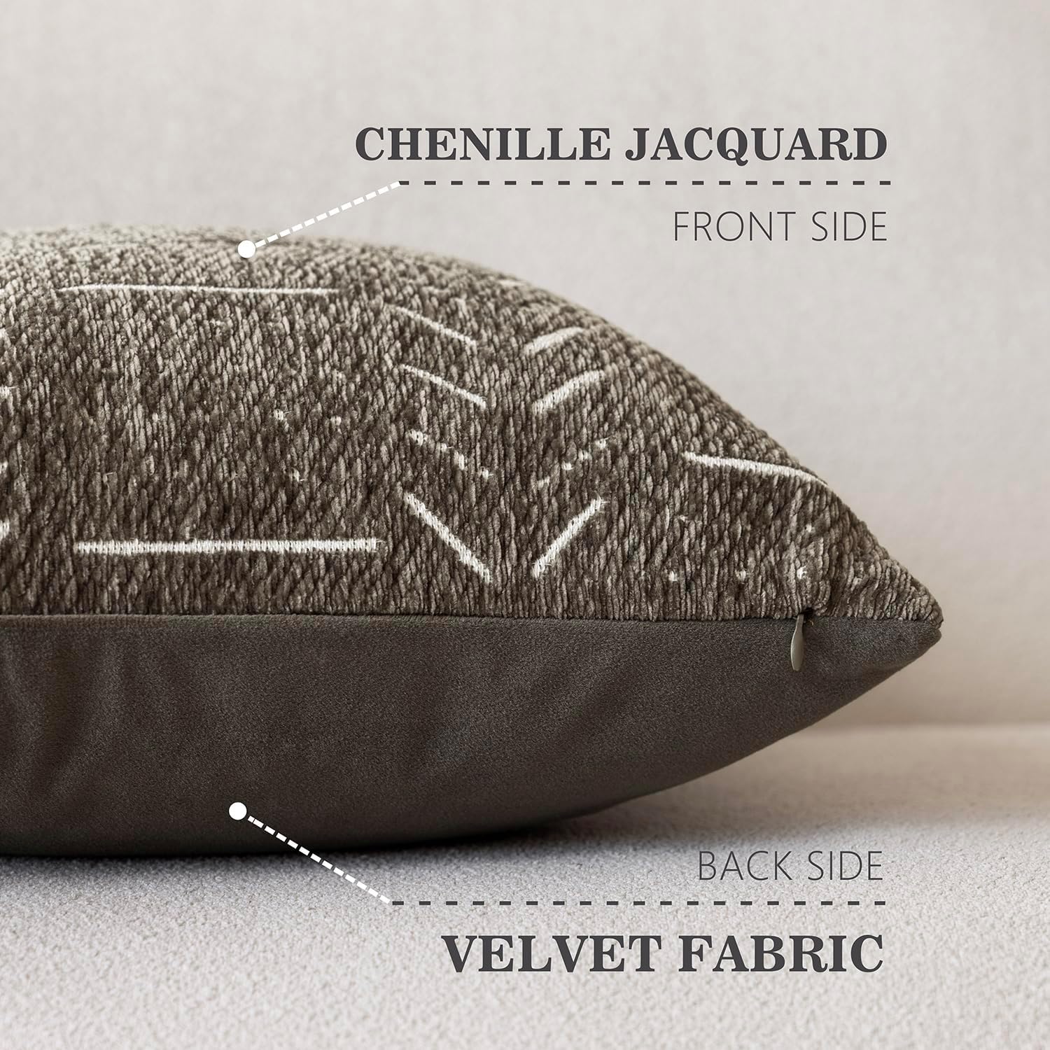 Home Décor Decorative Boho Accent Chenille Throw Pillow Covers Textured Neutral Cushion Covers Soft Farmhouse Pillowcase for Couch Sofa Bed Living Room, 18×18 Inch, Set of 2, Cocoa Brown - Image 3