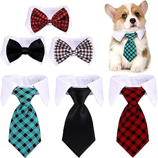 6 Pieces Adjustable Pet Bow Tie Plaid Black Red Pet Formal Tuxedo Costume Necktie Collar Puppy Grooming Ties for Small Dogs and Cats (S)