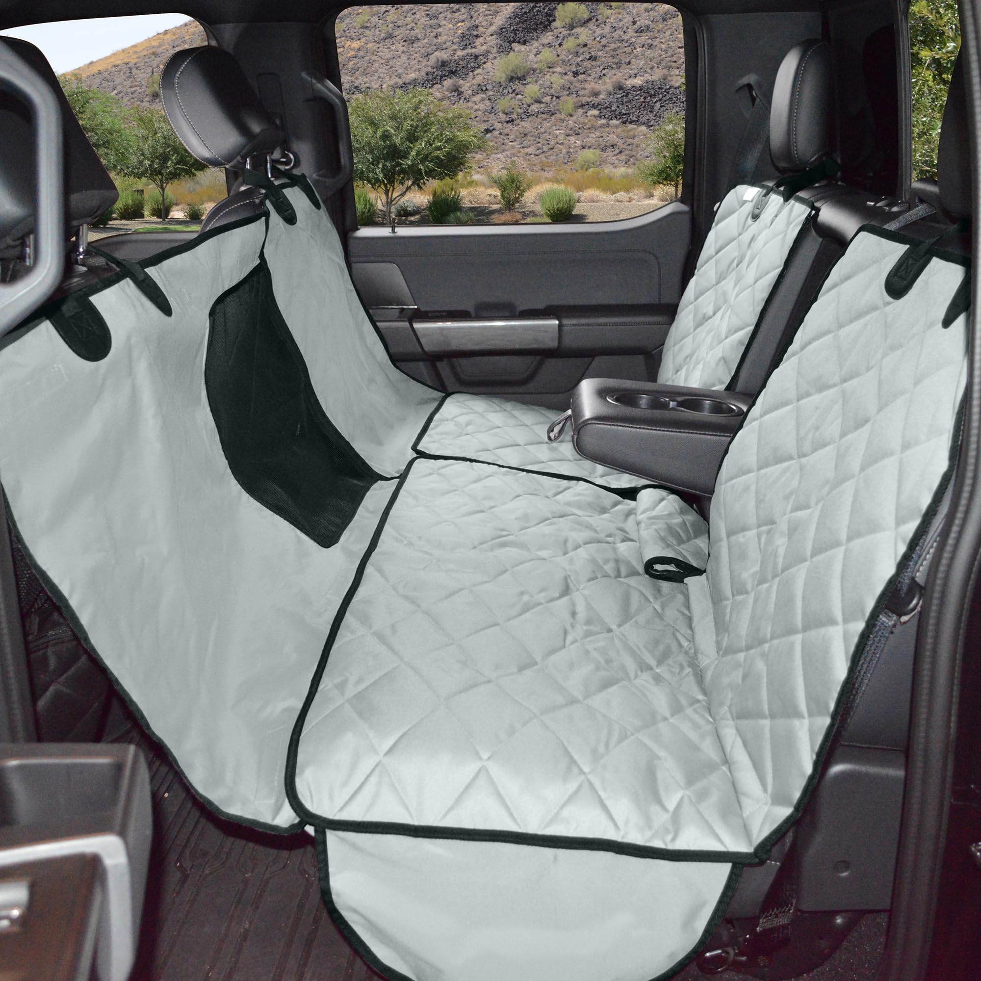4Knines New Crew Cab Truck Pet Seat Cover for Back Seat with Split-Tech, Dog Hammock & Mesh Window – Heavy Duty Dog Hammock for Trucks with Split Bench Seats (Grey, Passenger Side)