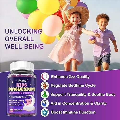 Miniatura 6 de Gomitas de glicinato de magnesio para niños mayores de 4 años gomitas de bisglicinato de magnesio sin azúcar con manzanilla, L-teanina, bálsamo de