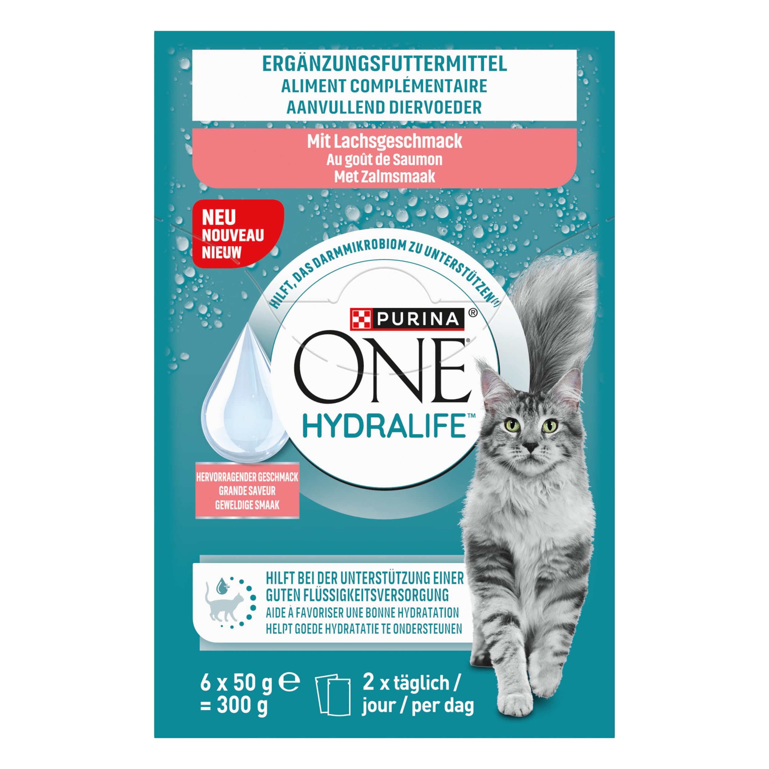 PURINA ONE HYDRALIFE, mokra karma dla kotów do zaopatrzenia w płyny, z łososiem, opakowanie 48 sztuk (48 x 50 g) | karma dla kota mokra z łososiem
