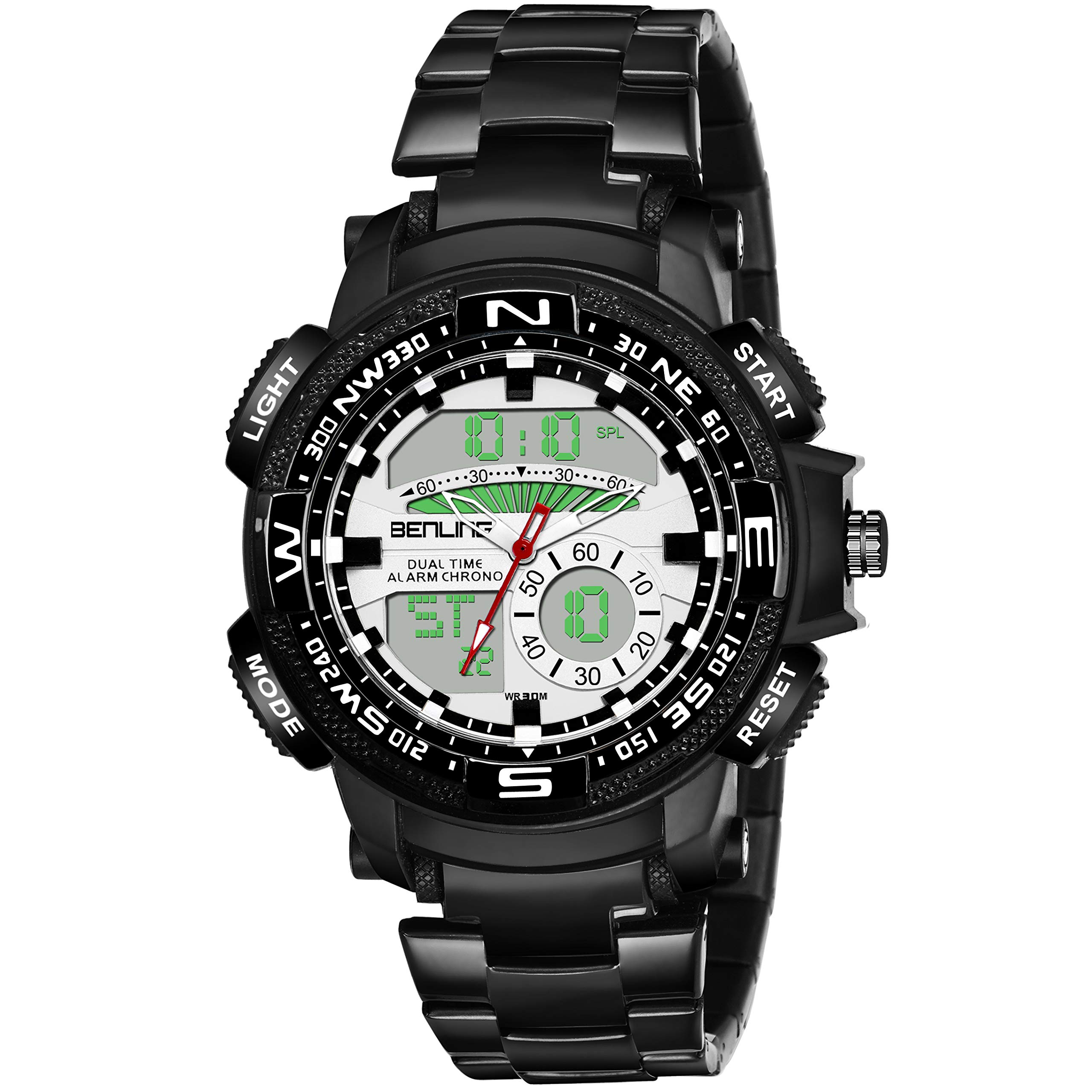 Benling 1012 Analog Digital Chronograph Watch for Mens, Large 36mm Sized Dial, Stainless Steel, Casual Formal-Wear (Black) (B08DXK4FFX) Amazon Price History, Amazon Price Tracker