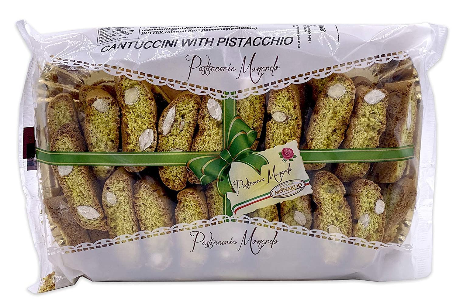 Monardo Pistacchio Almond Biscotti | Cantuccini with Pistacchio | Gourmet Italian Biscotti Tray 280g