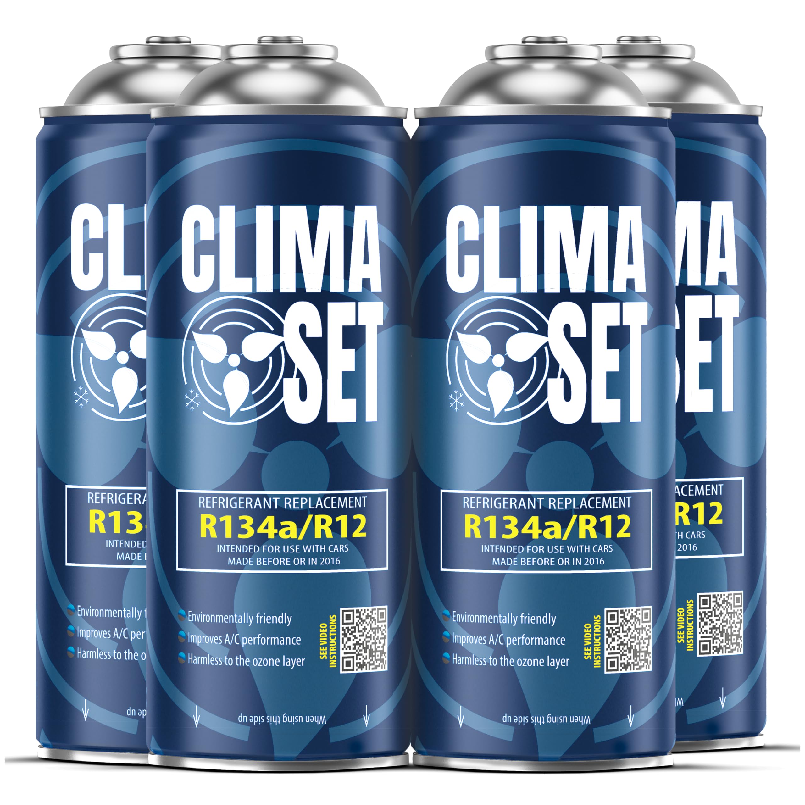 CLIMASET - 4 Recargas de Gas sustituto R134a para Aire Acondicionado - Kit de Recarga de Gas para Aire Acondicionado - Kit de Recarga de Aire Acondicionado para Automóviles