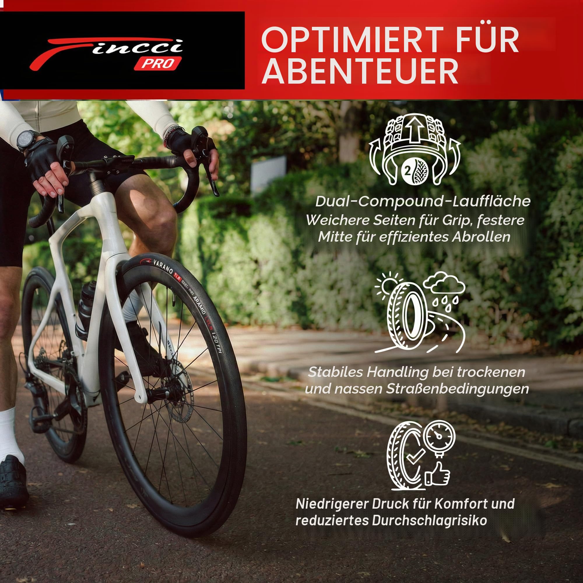 Fincci Varano 2er Set Fahrradreifen 28 Zoll 700x28c (28-622) - Tubeless Ready Rennrad Reifen 700x28c Faltbar Aramid mit 1mm Pannenschutz 120 TPI - Slick Profil für Straßenrennrad & Commuter | Reifen 700 x 28c 28-622 Rennrad mit 120 TPI und Aramid Pannensc