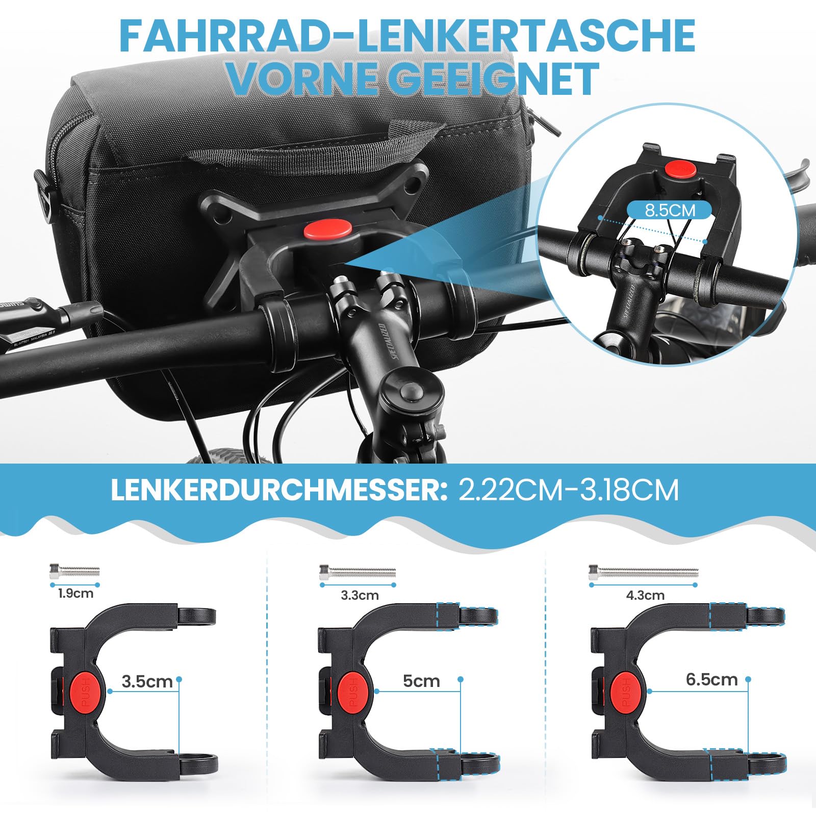 GXCROR Lenkertasche Fahrrad 5L mit Adapter, Handyhalterung, Trageschultergurt, Blitzschnell Abnehmbar, Wasserabweisende fahrradtasche Lenker, Für Stadtpendler, Reisen