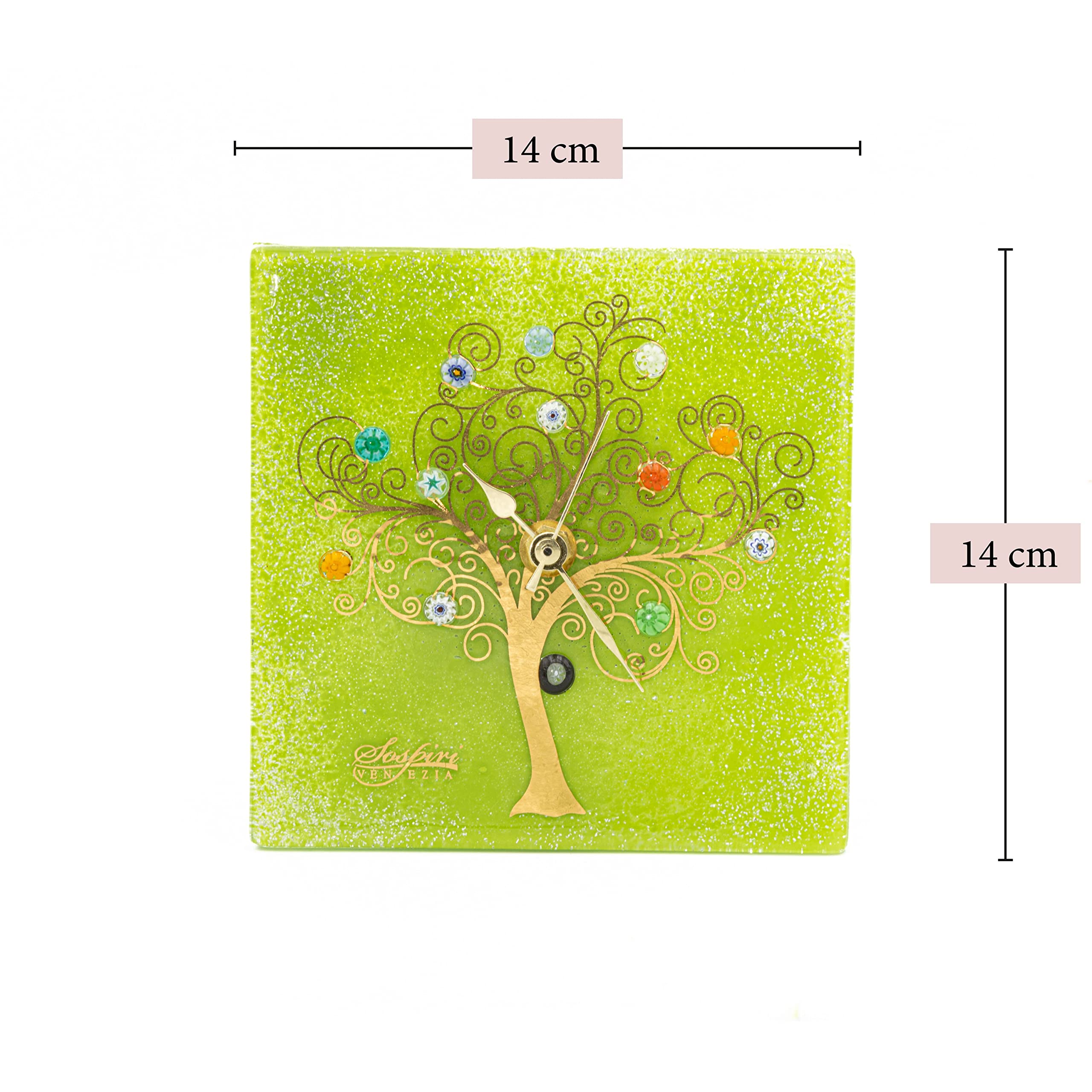 Sospiri Venezia Horloge de table en verre de Murano - Mécanisme silencieux - Décorée à la main - Décoration d'intérieur - Idée cadeau - Cérémonie - Avec boîte élégante (21 x 21 cm) - Fleur Sospiri Venezia Horloge de table en verre de Murano - Mécanisme silencieux - Décorée à la main - Décoration d'intérieur - Idée cadeau - Cérémonie - Avec boîte élégante (21 x 21 cm) - Fleur