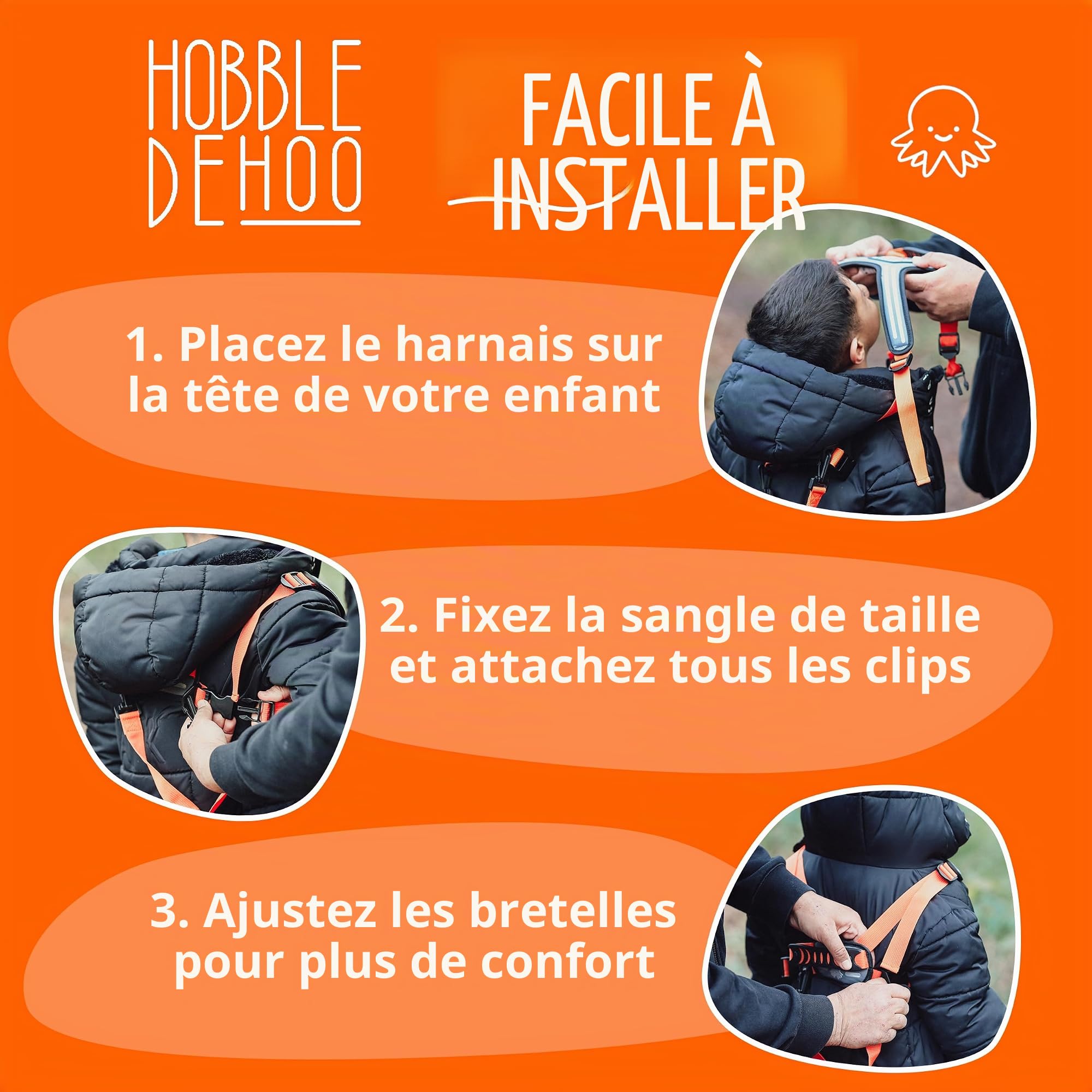 Hobbledehoo Harnais de sécurité pour enfants et tout-petits âgés de 2 à 7 ans, harnais orange pour la marche et le soutien des SEN et des besoins spéciaux (harnais orange avec laisse)