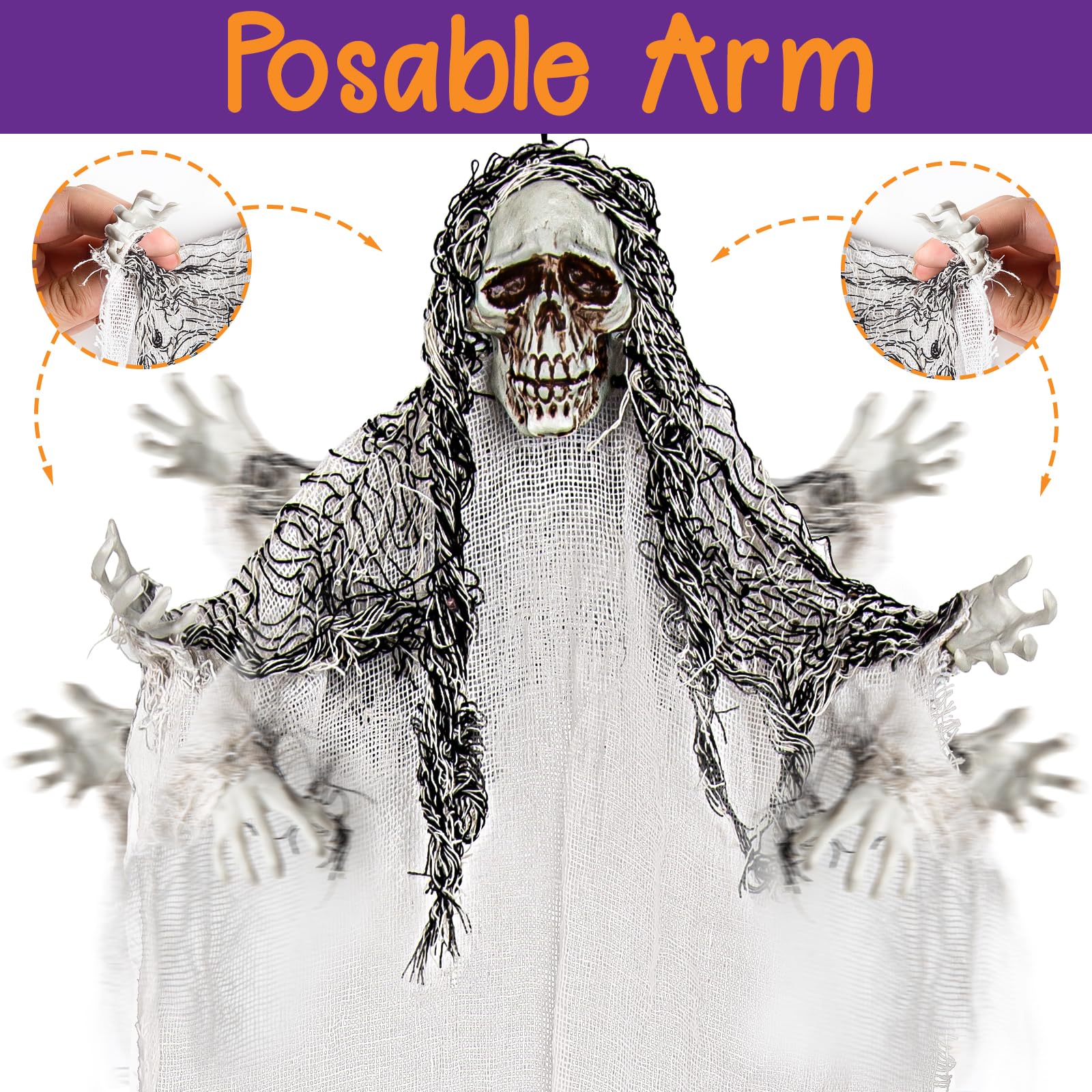 Fantasmas de esqueleto colgantes de Halloween (paquete de 3), uno de 36 pulgadas y dos de 32 pulgadas, fantasmas voladores para decoración de casa encantada, decoraciones de Halloween para