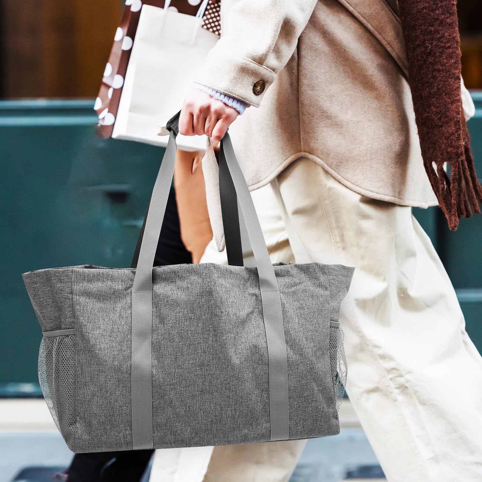 Borsa Spesa Pieghevole in Tela Resistente con Manici Rinforzati Borsa Tote Grande Capacità per Supermercato Viaggio Picnic