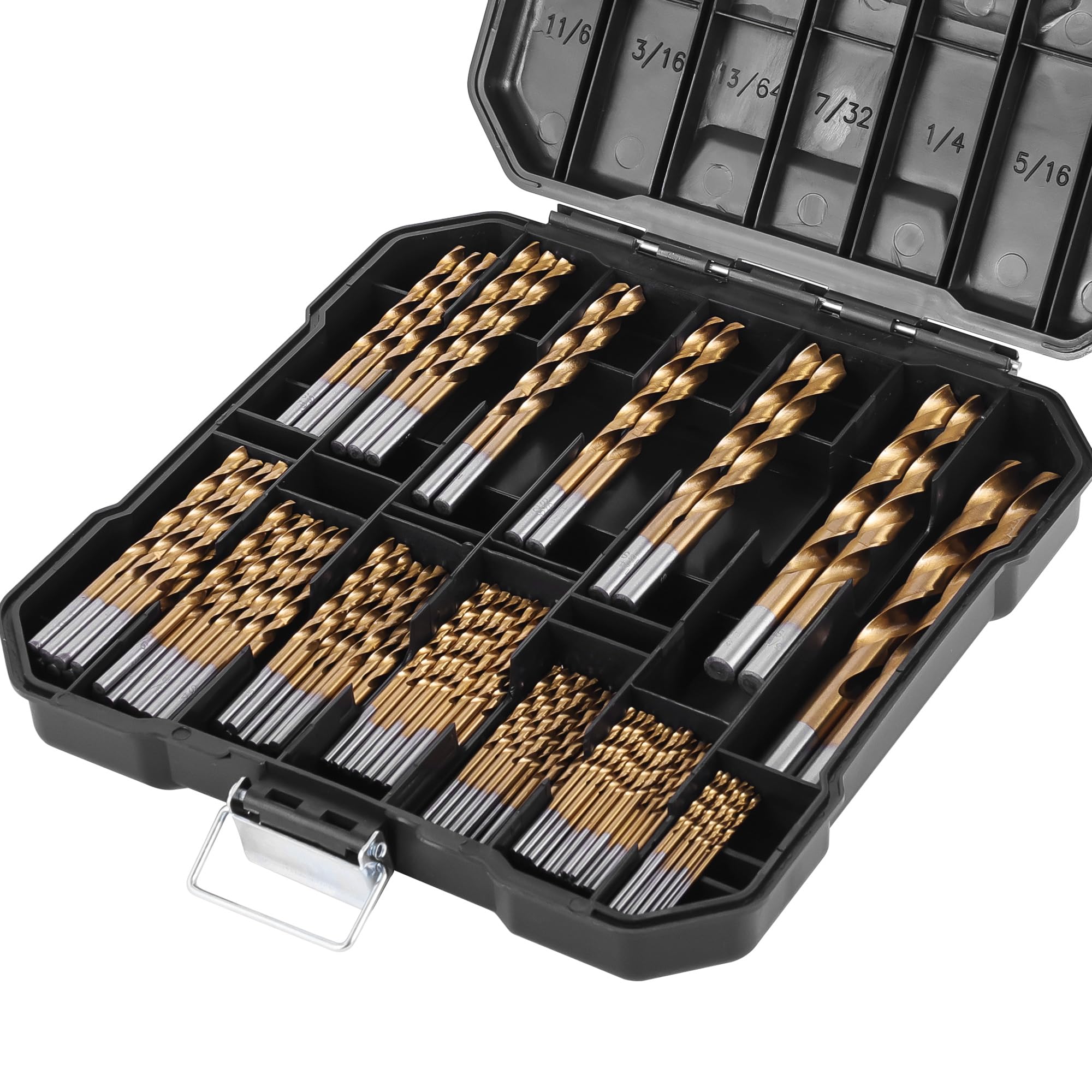 ROGAPER 99Pcs Titanium Coated Drill Bit Set, 135° Tip High Speed Steel, Twist Drill Bit Kit for Iron, Aluminum, Copper, Wood, Plastic, with Hard