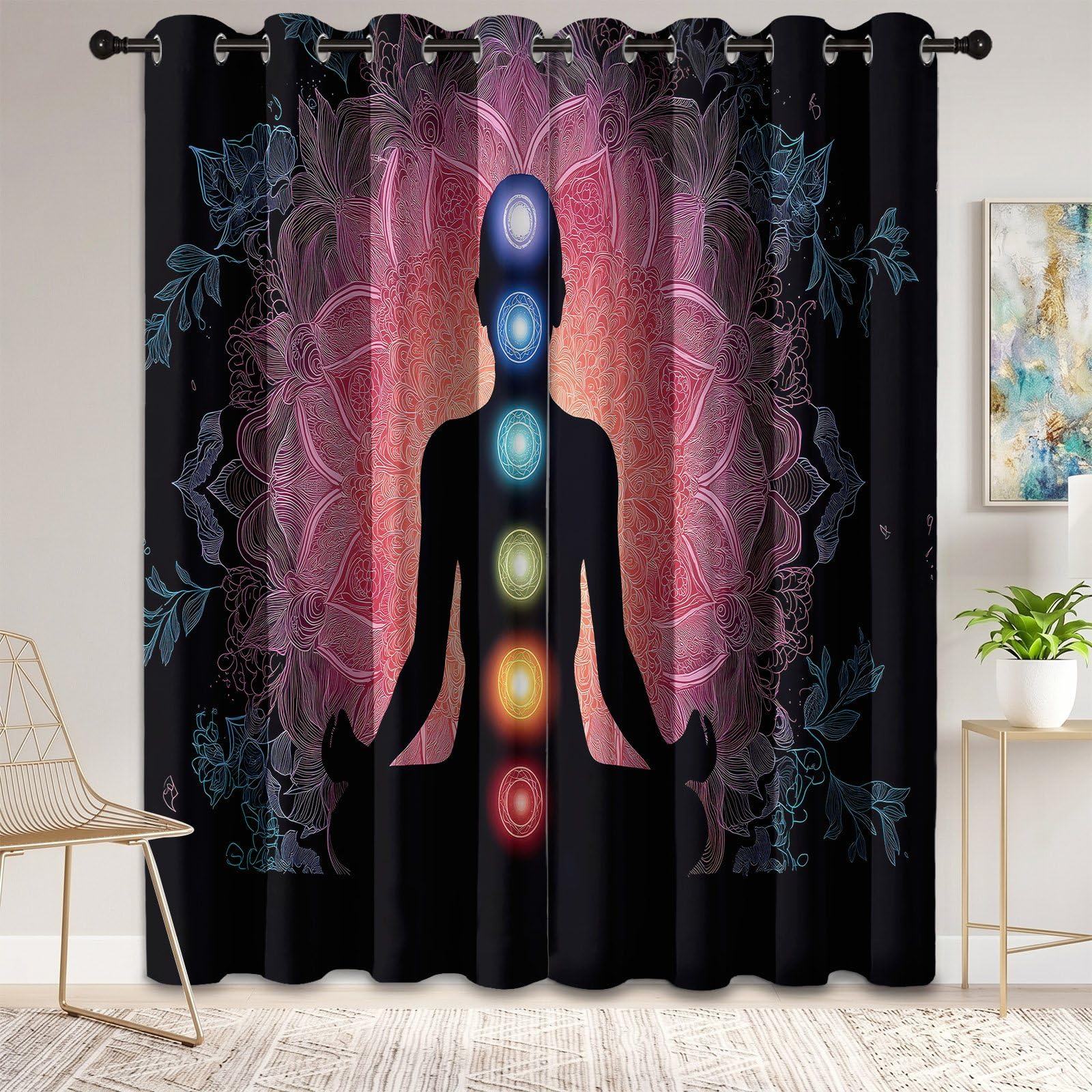 117L X 138H cm Rideau Occultant Figure de Méditation Mandala Chakra