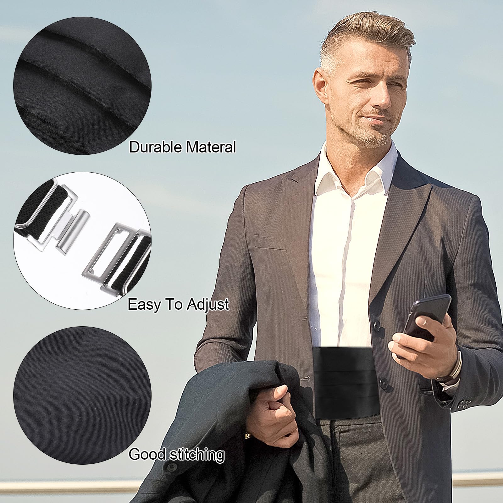 Verstellbare Satin-Herren-Kummerbunde, Kummerbund Aus Polyester Für Herren Kummerbund Schwarz Für Smoking Anzug Hemd Hochzeit Abschlussball Formelle Veranstaltungen Besondere Anlässe