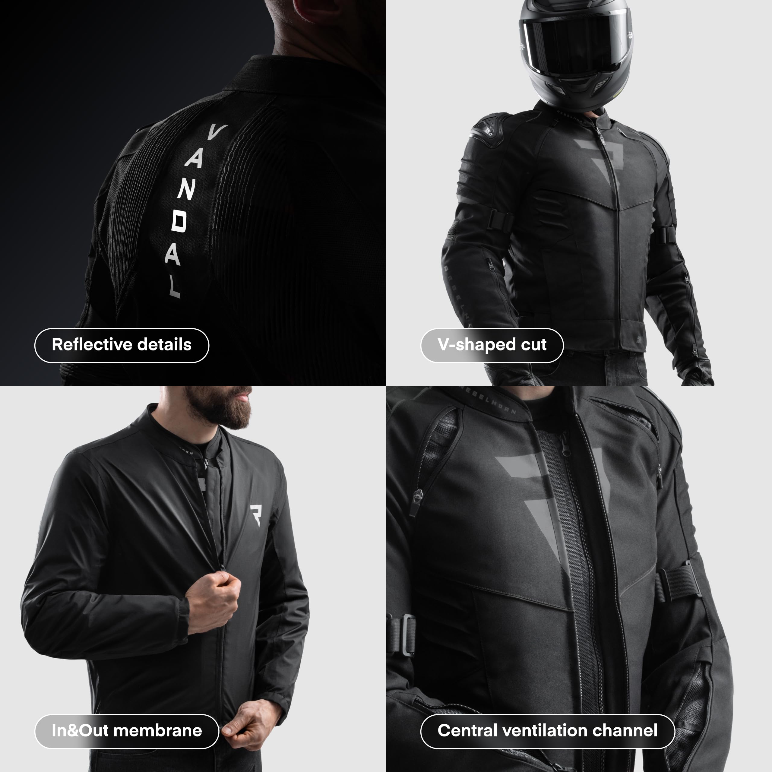 REBELHORN Vandal 2 Motorradjacke Herren | Textil | Membrana HydraShield PRO In&Out | Protektoren-Set Stufe 2 | Schulterschieber | Schutzstufe AA | Größen bis 7XL