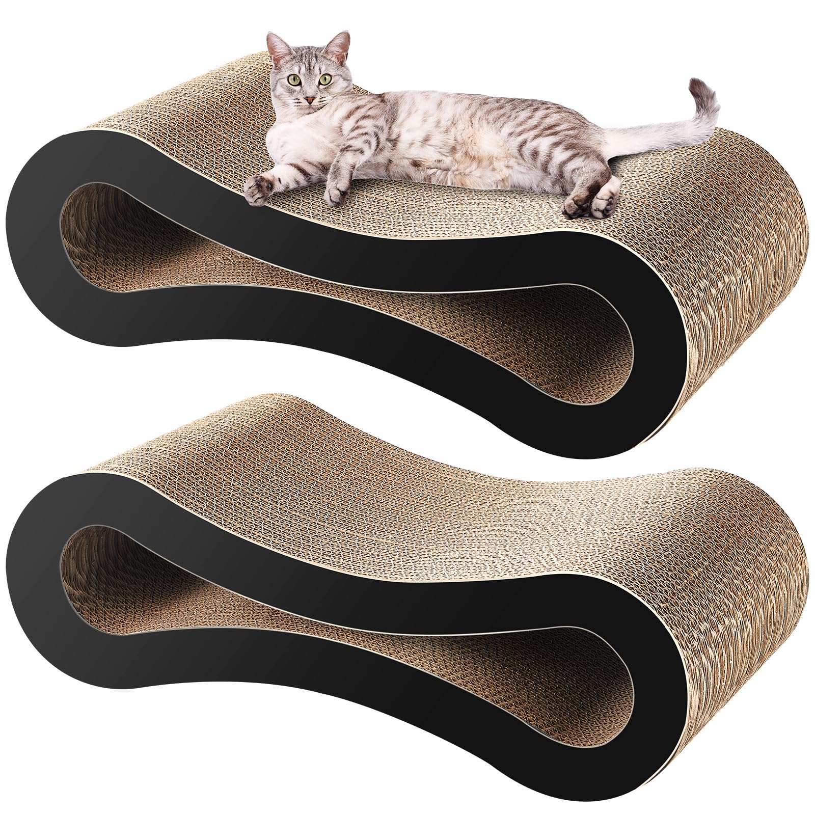 2 Pcs Infinity Cat Scratcher Pad Reversible Infinity Scratcher Cardboard Made from Recycled Corrugated Cardboard for Furniture Couch Floor Toy Keep Cats Fun Healthy, 19.7 x 9.5 x 5.9 Inch