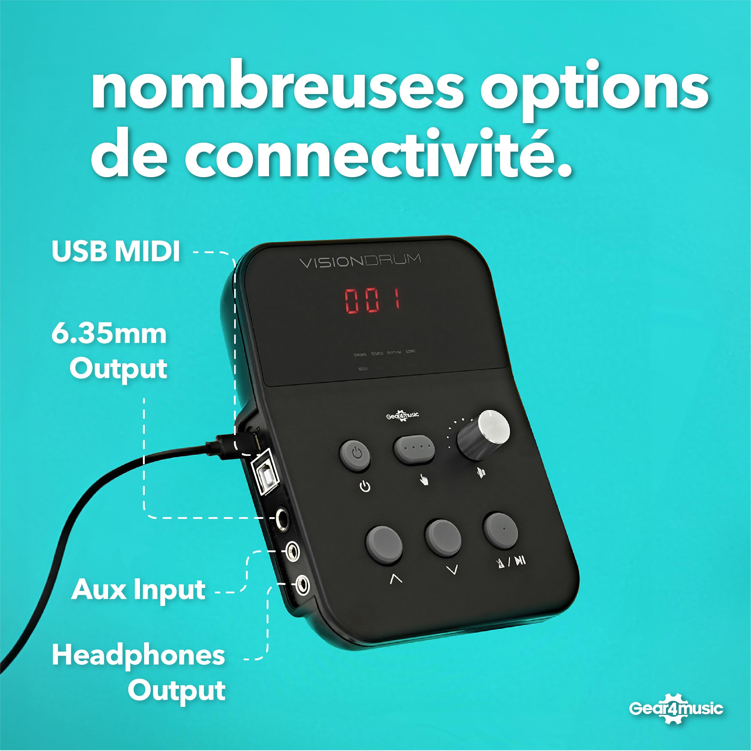 VISIONDRUM Batterie Electronique Adulte et Enfant, 7 Pads en Maille, Noir | Kit Batterie Electrique, Hauteur Réglable, Design Pliable, Casque, Tabouret et Baguettes Inclus