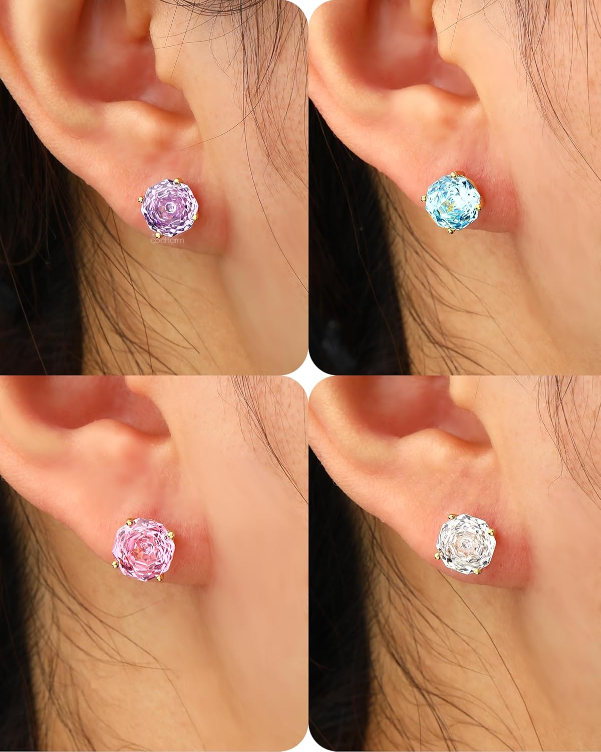 COCHARM 14K Gold Plated Stud Earrings 925 Sterling Silver Rose Cut Cubic Zirconia Lobe Earrings 20g Gold Minimalist Earrings for Women - Image 2