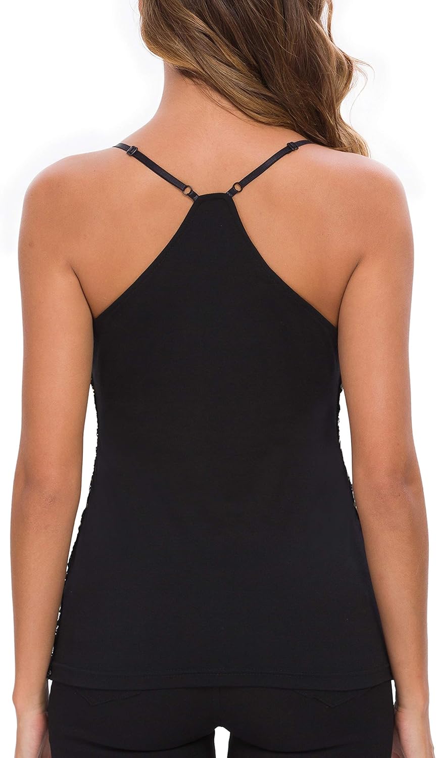 MANER Women’s Sequin Tops Glitter Party Strappy Tank Top Sparkle Cami - Image 2