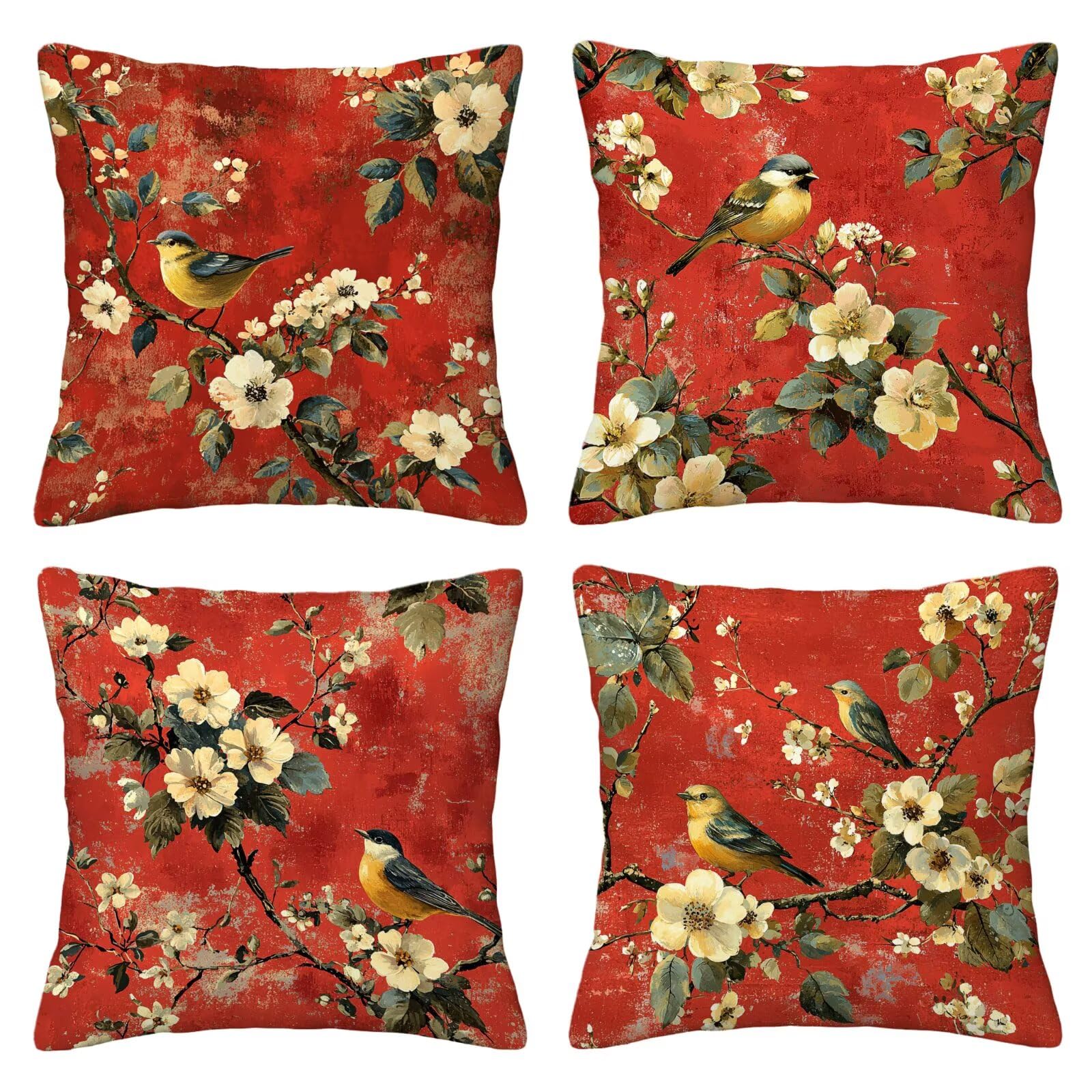 Kissenbezug 55x55 Rot 4er Set Samt Kissenbezüge Blume Zierkissenbezug Kissenhülle Dekorative Weiche Quadratische Dekokissenbezug Sofakissenbezug Couchkissen für Deko Schlafzimmer Wohnzimmer Y-76