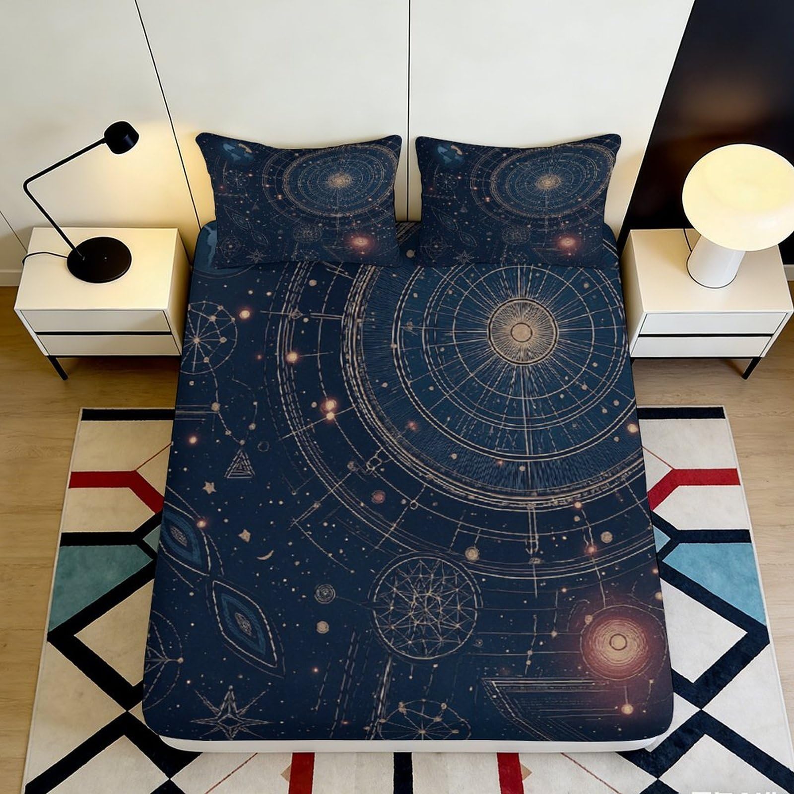 3D Printed Astronomy Fitted Sheet Microfiber Deep Pocket for Adults Bedroom Bedding Constellation Mattress Fitted Cover Non-Slip Washable 140x200x25cm