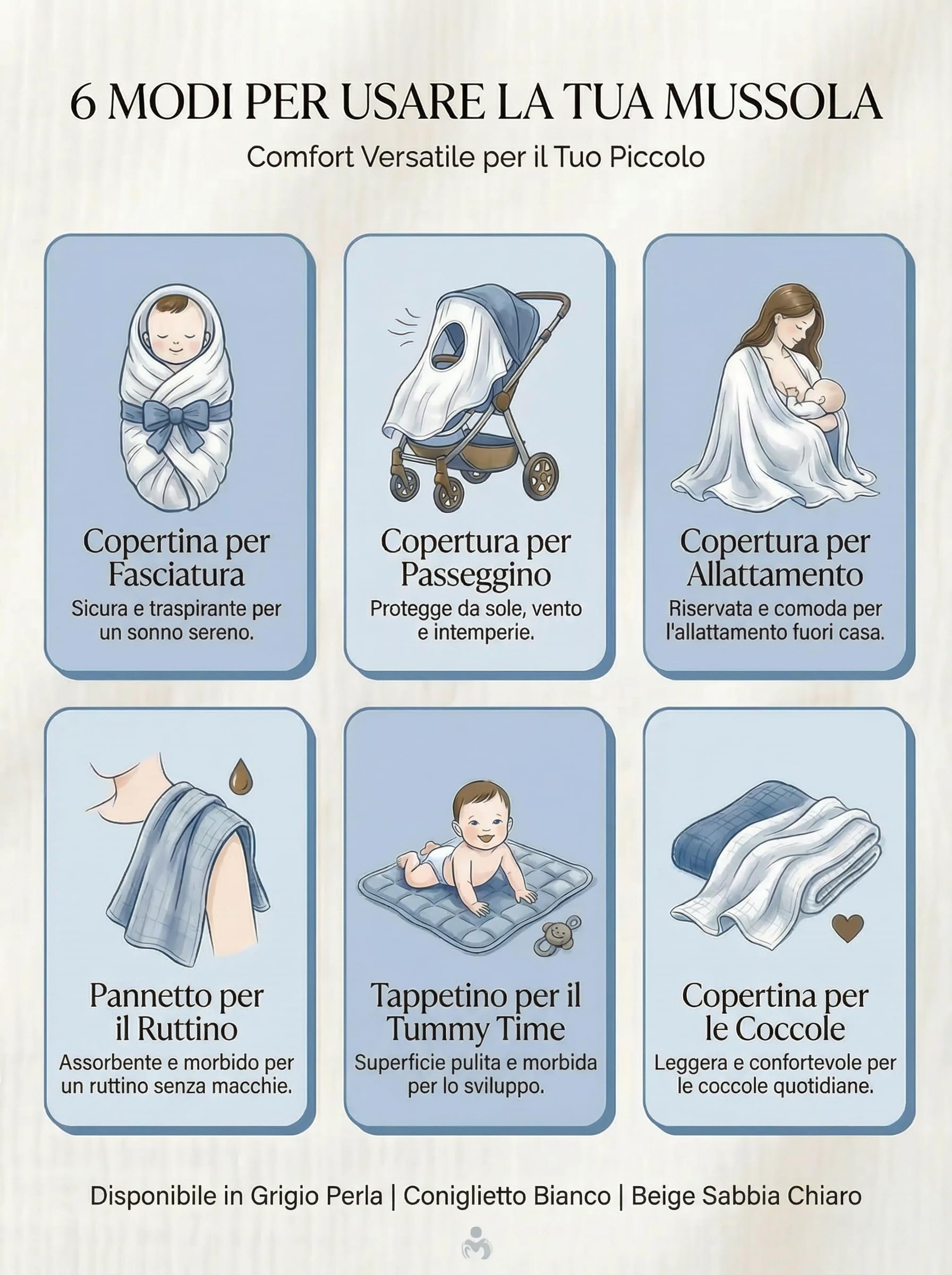 BABYSAFE Mussole Neonato Cotone Biologico 80x70cm Doppia Garza Pacco da 3 Copertina OEKO-TEX Made in Europe