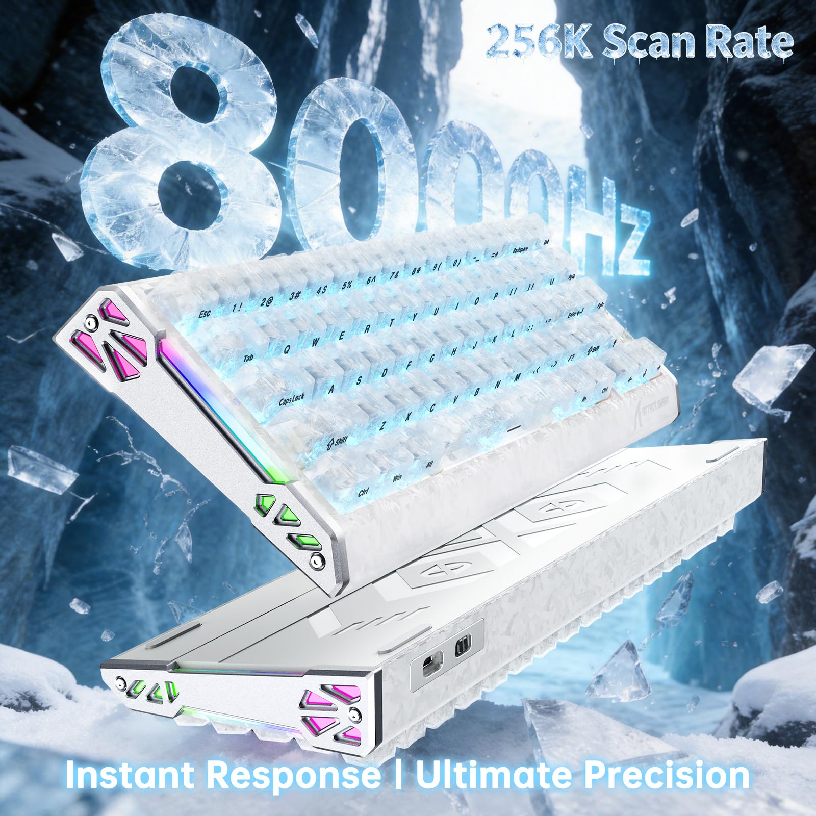 ATTACK SHARK R68HE Carbon Fiber 8000Hz Rapid Trigger Keyboard,0.005mm RT Accuracy 68 Keys Wired Gaming Keyboard with Magnetic Switch,Adjustable Actuation, Rapid Trigger,RGB Lighting for PC/Mac,White - 2