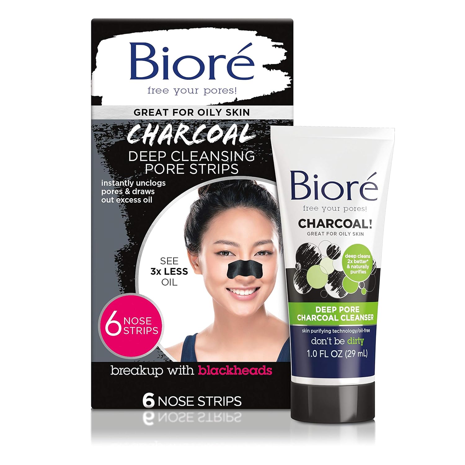 Bioré Deep Cleansing Charcoal Pore Strips (6 Count) + Mini Bioré Deep