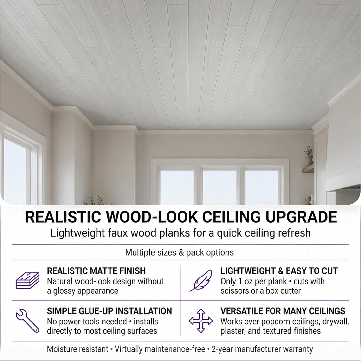 A La Maison Ceilings WP121wo-96 Foam Ceiling Planks, Washed Oak, 39x6 in image 2