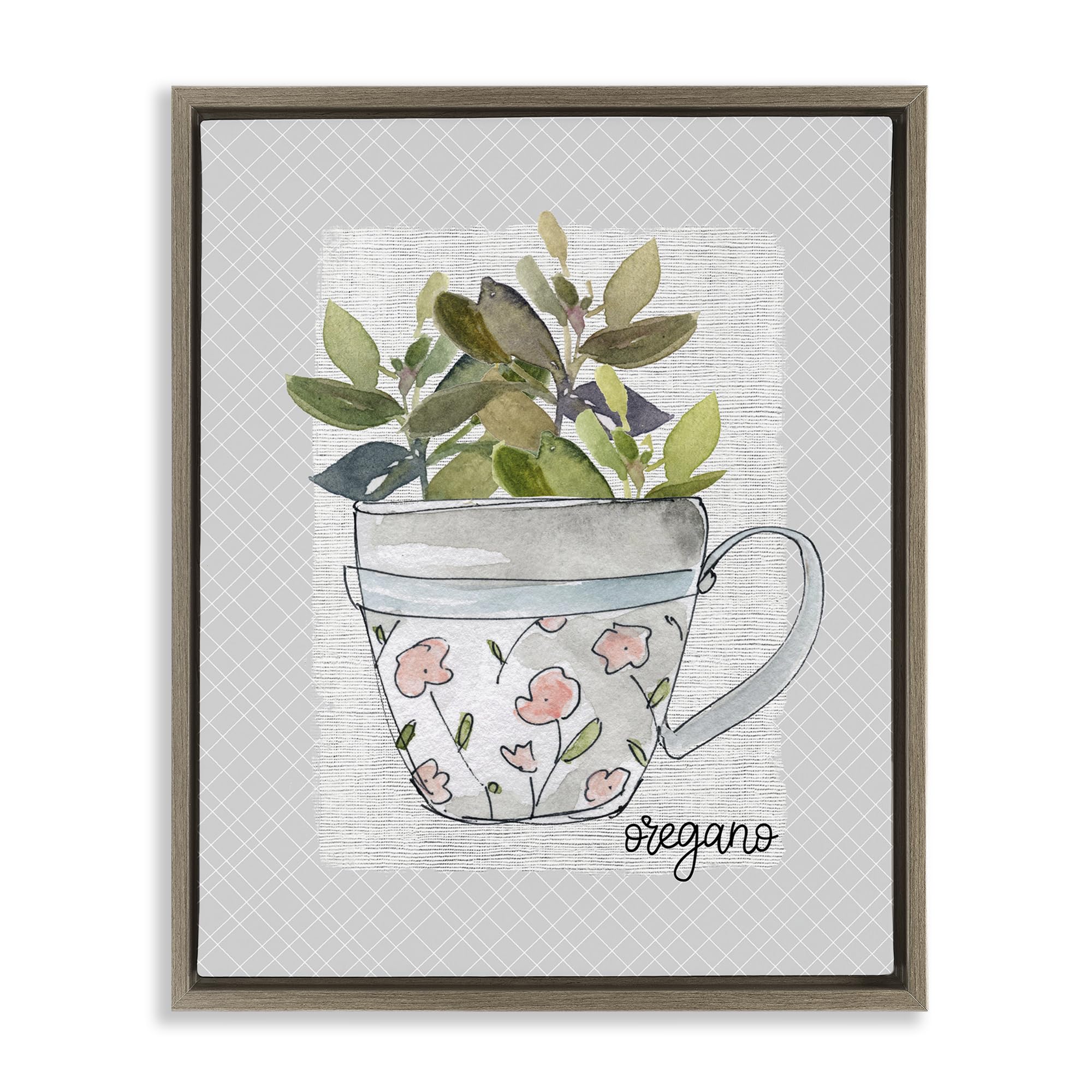 Stupell Industries Montalcino Elm (Textured) 'Oregano Herb Mug'| Floating Frame Canvas Art