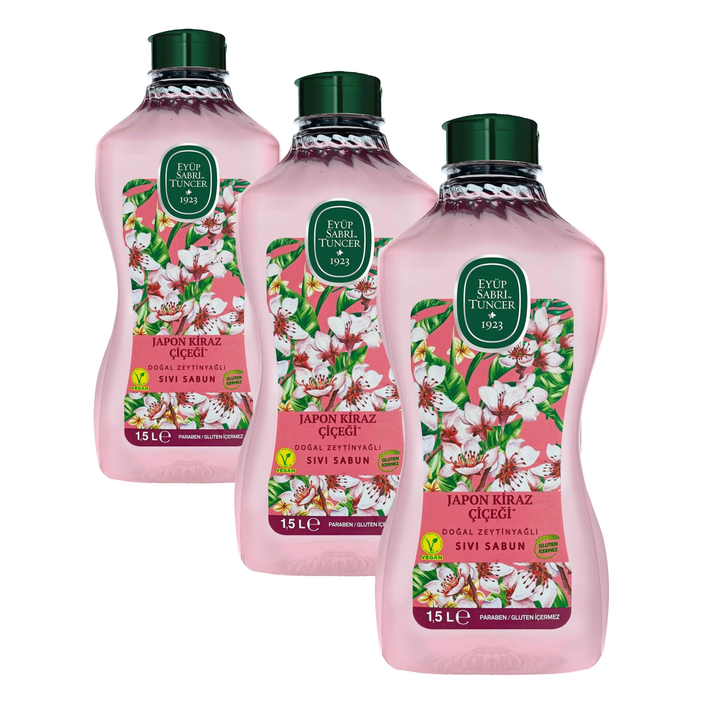 Eyüp Sabri Tuncer Doğal Zeytinyağlı Sıvı Sabun Japon Kiraz Çiçeği 1,5 L Pet Şişe (1 x 1500 ml) (3 paketi)