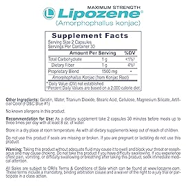 Lipozene Diet Pills - Weight Loss Supplement - Appetite Suppressant- 1 Bottle of 60 Capsules for 30 Servings- No Caffeine