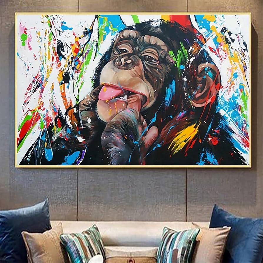 Amazon｜面白い動物の落書きのキャンバスの絵画水彩画の猿のポスターと