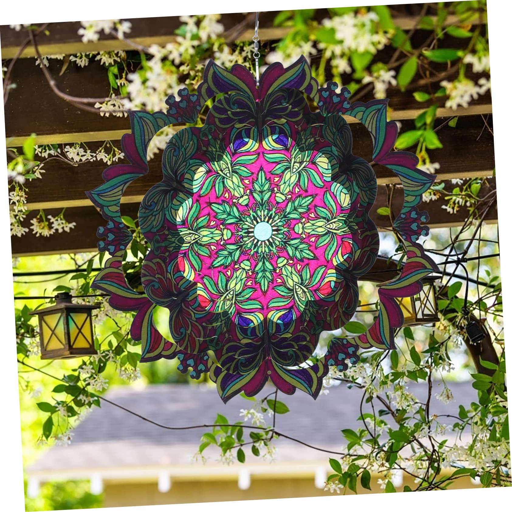 Girandola Vento in Ferro Decorazione Giardino da Appendere Effetti Luccicanti e Rotazione per Terrazzo Esterno