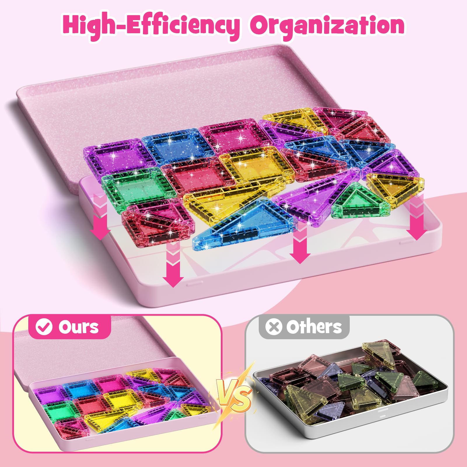 Set di 42 piastrelle magnetiche da viaggio con glitter da viaggio, per bambini, menta, piastrelle magnetiche con base in ferro, mattoncini da costruzione magnetici, giocattolo da viaggio, regalo per 3