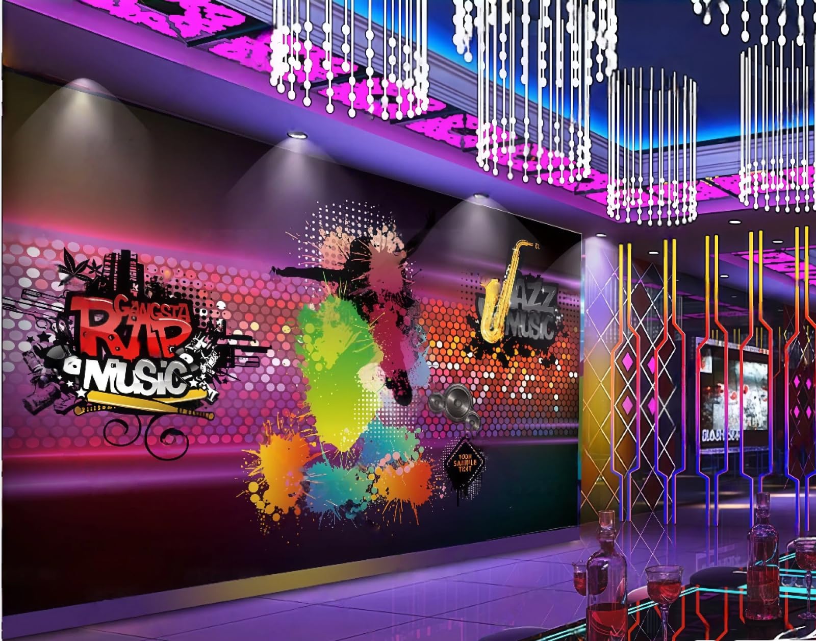 XDOUBAO Wallpaper Fashion Colorful Music Instruments Graffiti Painted Nightclub Bar Afternoon Tea Western Restaurant Background Wall Wallpaper Coffee Shop Mural,3D,300x210cm