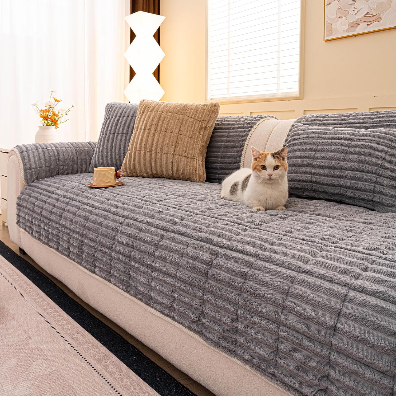 Washable Pet-Friendly Couch Covers for Dogs Fuzzy Pet Sofa Covers Dog Couch Blankets and Cushion Covers for Sofa