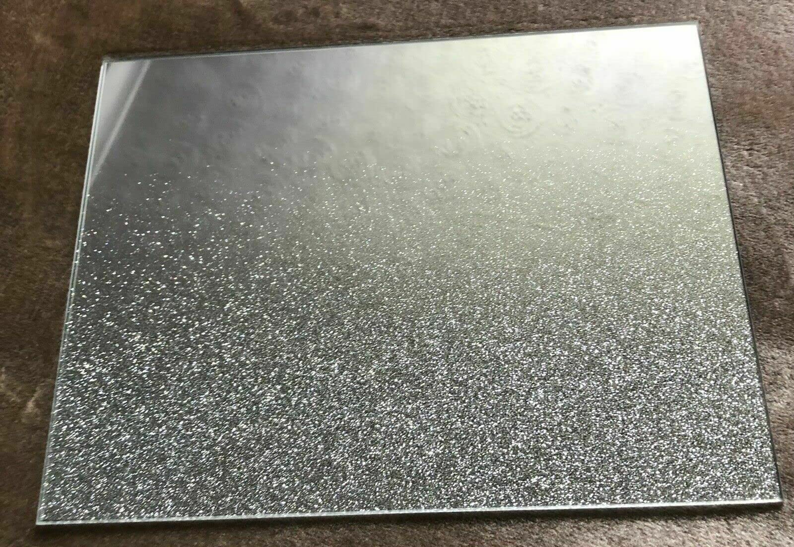 Deenz Transparent Gift Set Of 4 Silver Mirrored Glass Glitter Sparkle Drink Food Mats Placemat,