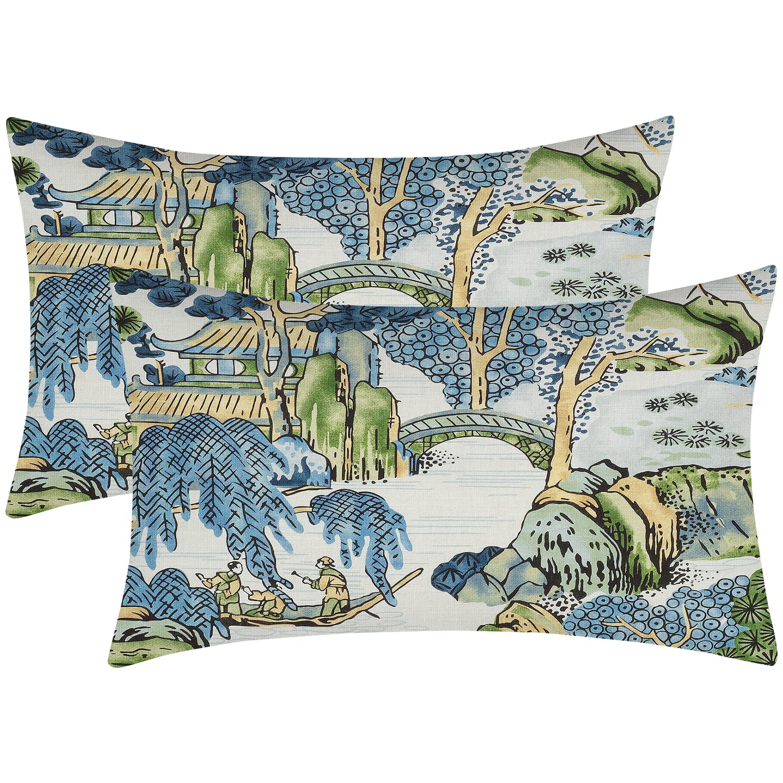 ⭐美品　枕 Amazon.co.jp: Wsunsal シノワズリー枕カバー 12x20インチ 2枚セット