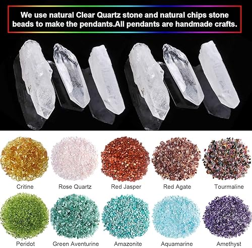 Miniatura 5 de Jovivi Paquete – 2 artículos 7 piedras preciosas de chakras curativas envueltas en alambre de cristal natural de cuarzo transparente collar con