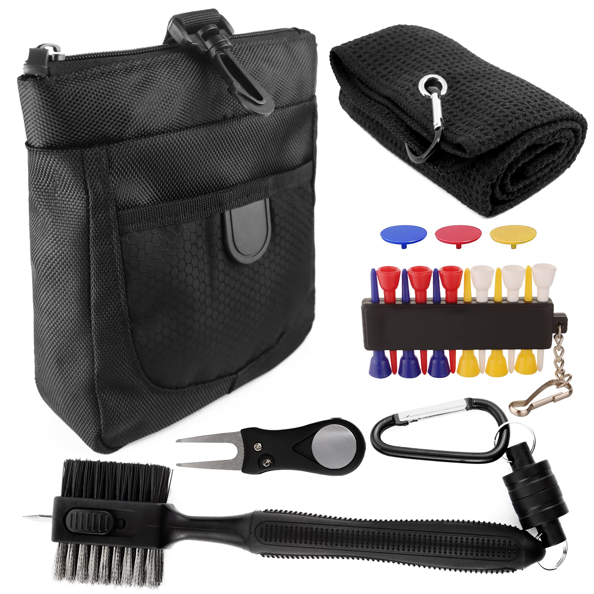 Golf Club Cleaning Kit, 19 in 1 Golf Cleaning Kit - Golf Pouch Bag, Golf Towel, Golf Tee Holder, Golf Club Brush with Groove Cleaner, Golf Divot Tool with Marker - Golf Accessory Bag