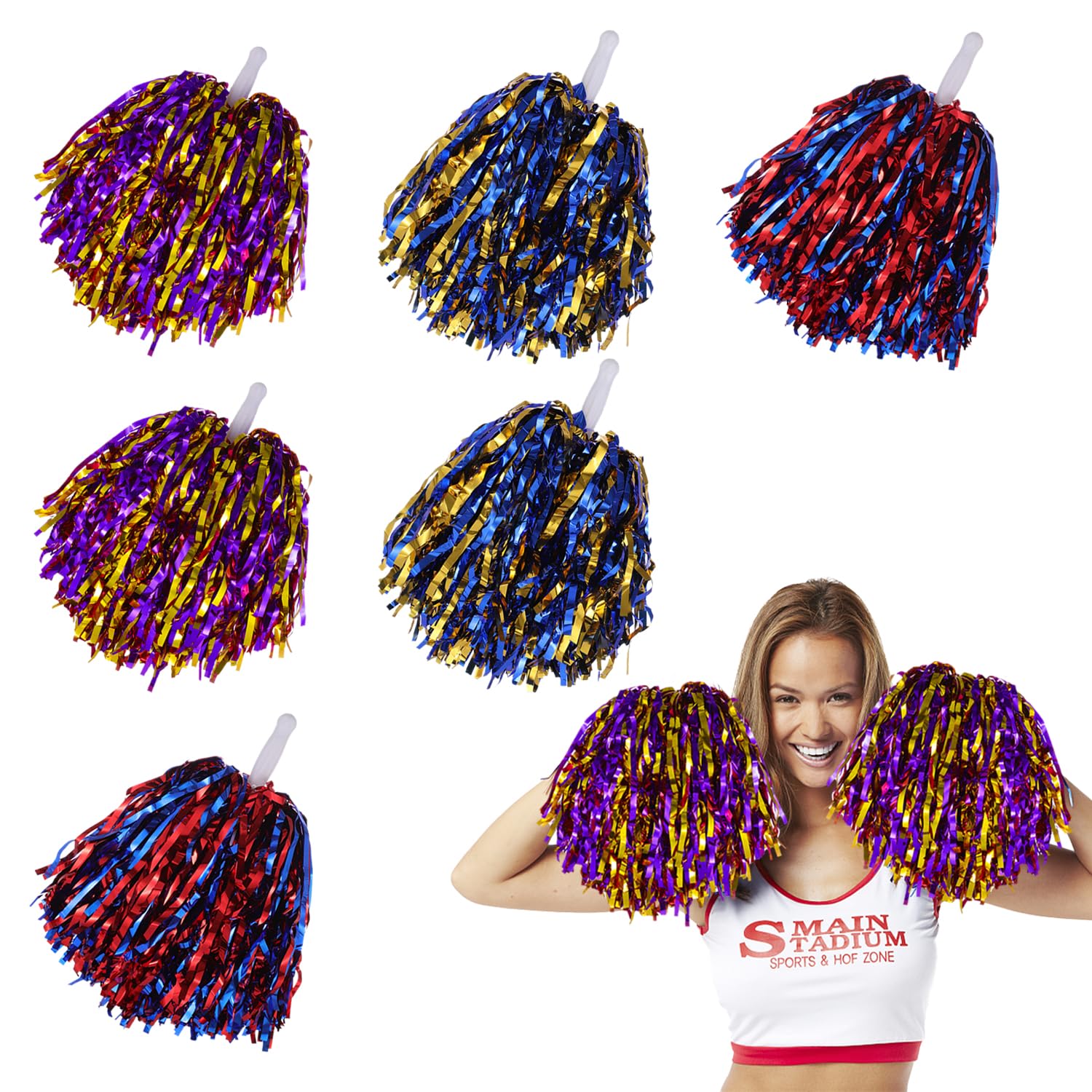 GEFIRE Pompons Cheerleading 2 Stuks Cheerleader Pompons Sportkader Cheerleader Pompons Metaalachtig Cheerleader Pompons Cheerleading Pompons Danspompons Sportwedstrijd Teamgeest (Roze Rood Goudkleurig