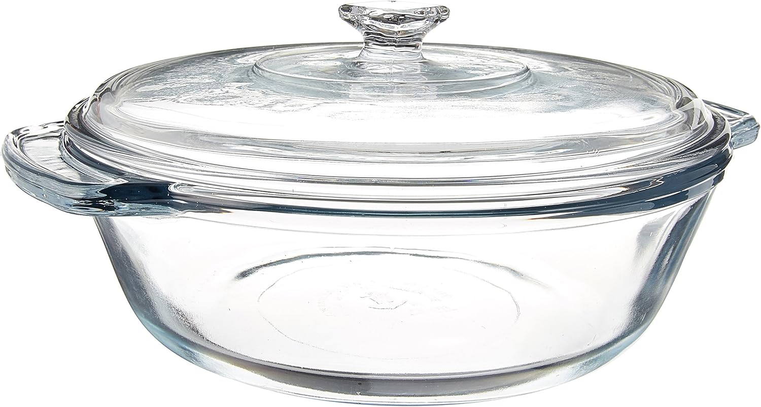 Anchor Hocking 2 Quart Round Glass Casserole Baking Dish, Medium 2 Quart Casserole