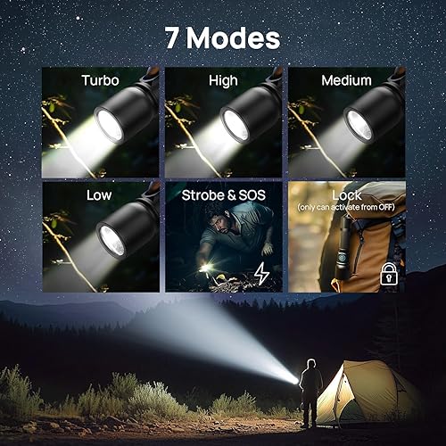 Miniatura 4 de Consciot Linterna recargable con un clic de encendidoapagado, máx. 1200 lúmenes, 7 modos ajustables incluyendo modo de bloqueo, potente luz de flash