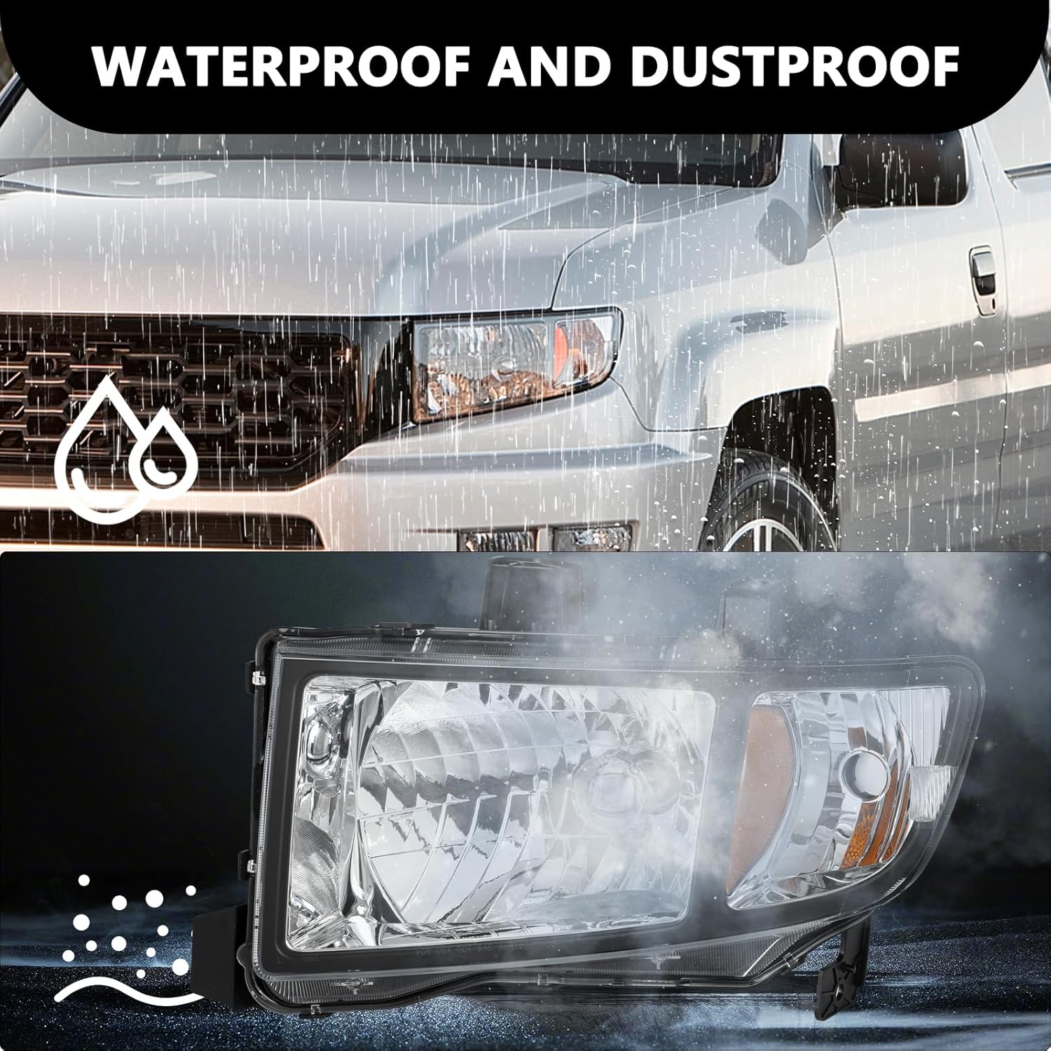 Aosky Headlight Assembly Set Compatible with [Halogen Type] 2006-2014 Honda Ridgeline OEM Headlamp Black Housing with Amber Reflector, Left+Right (Bulbs Included)