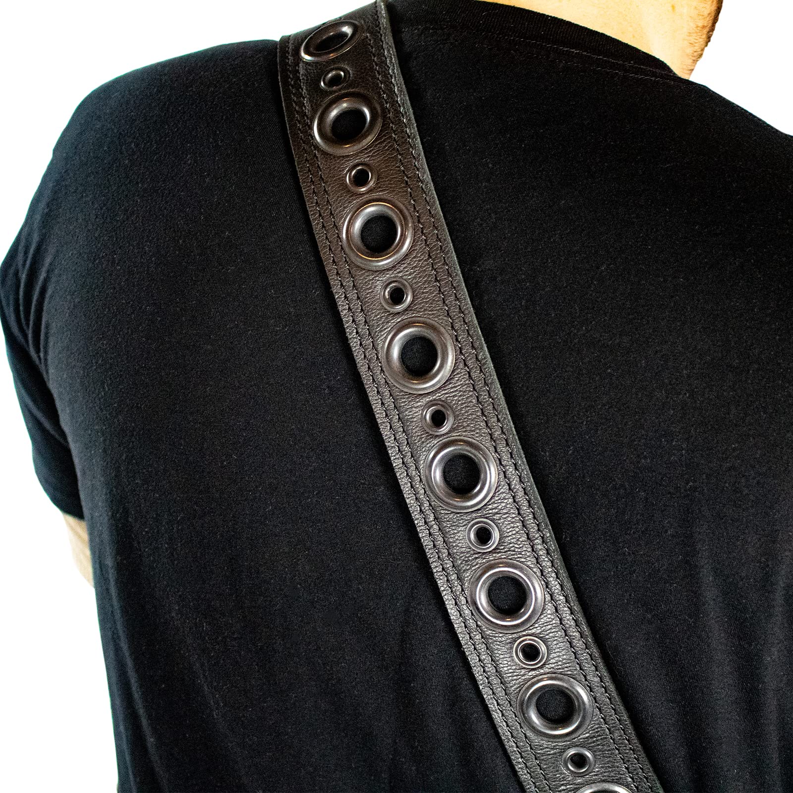 Sawtooth Midnight Armour - Correa de cuero para guitarra de 5 cm de ancho, hecha a mano en los Estados Unidos (ST