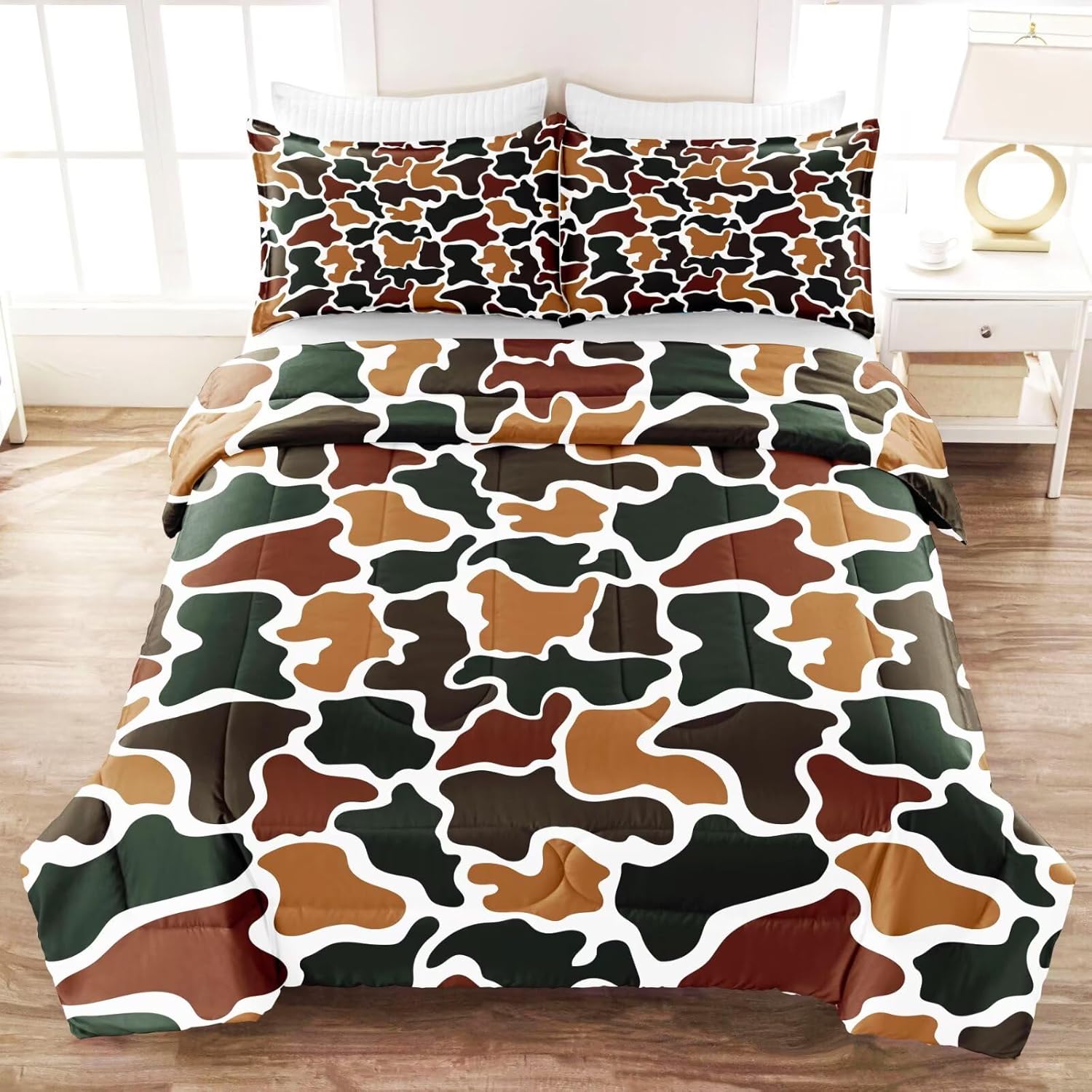 CKOU CCOO Duck Camo Bedding Set for Boys Twin Size,Old School Camo Comforter Set,Duck Hunting Bed Sets,Teens Kids Camouflage Room Decor