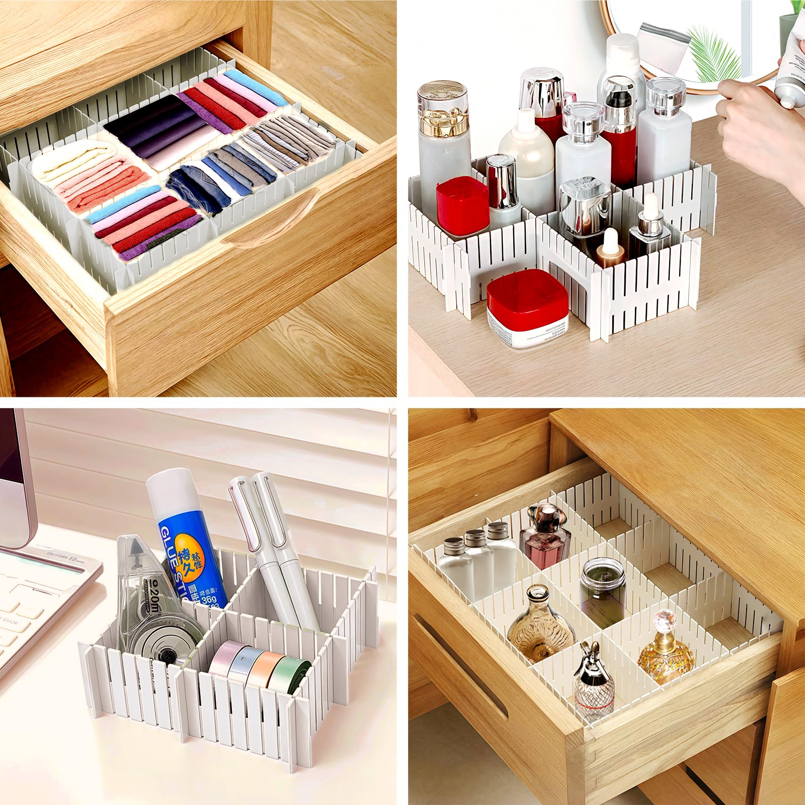 CRESZZLE 16 separadores de cajones ajustables – Organizador cajones para almacenar ropa interior, calcetines y joyas – Separadores cajones ajustables para una organización perfecta de los cajones.