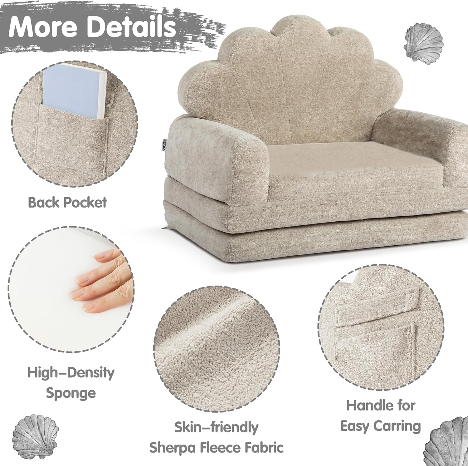 2-in-1 Kids Couch, Toddler Couch Fold Out, Comfy Toddler Chair, Convertible Kids Sofa to Lounger with Pocket and Removable Cover - Image 4