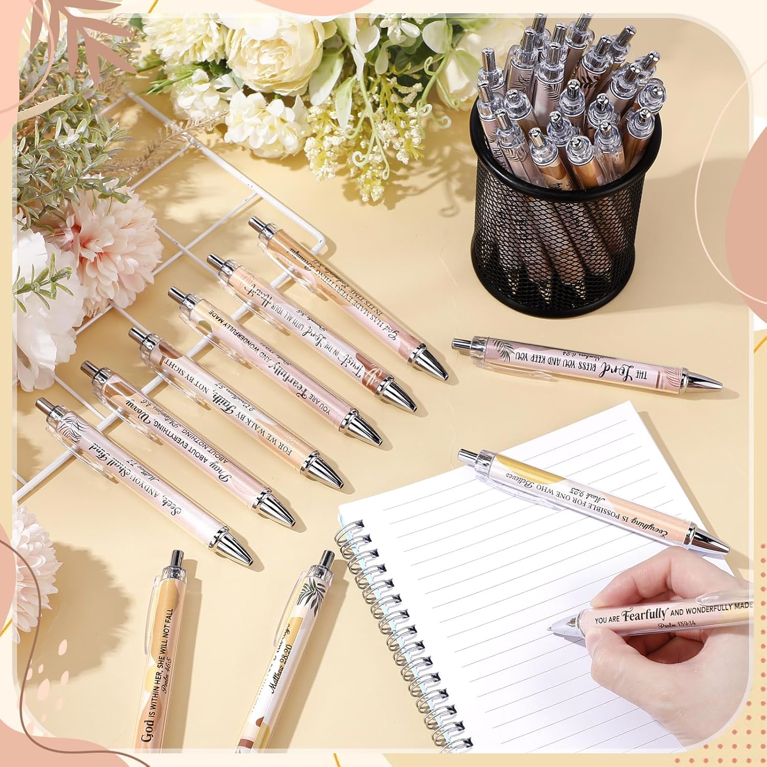 Sayglossy 50 Pcs Bible Verse Ballpoint Pens Bulk Christian Religious Easter Gifts Boho 1.00mm Black Ink Ballpoint Pens Inspirational Scripture Faith Gifts for Women Men Coworker Office Supplies